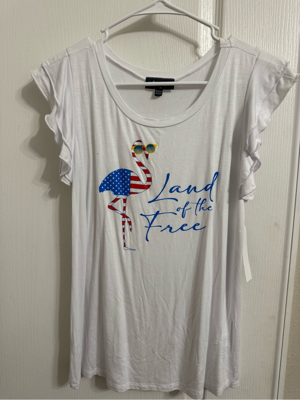 Scarlet 4th of July White Graphic Tee - 'Land of the Free' Flamingo - Picture 1 of 5